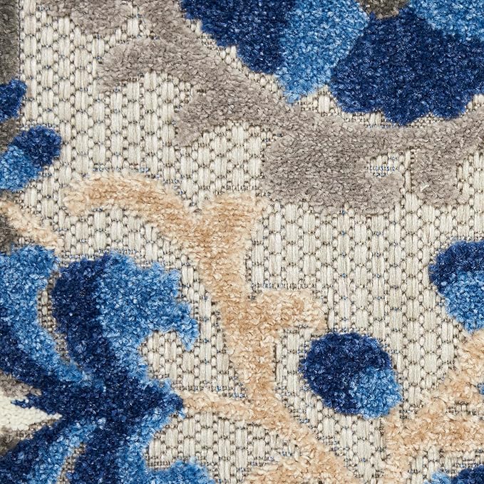 Nourison Aloha Indoor/Outdoor Natural/Blue 7' x 10' Area Rug, Easy Cleaning, Non Shedding, Bed Room, Living Room, Dining Room, Backyard, Deck, Patio (7x10)
