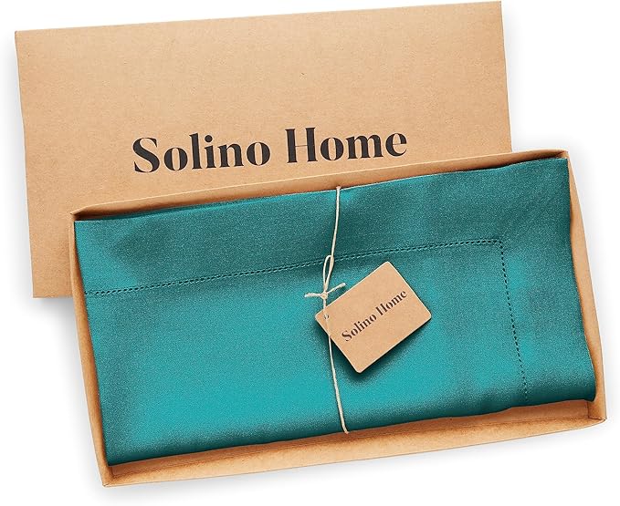 Solino Home Linen Square Tablecloth 52 x 52 Inch - 100% Pure Linen Teal Table Throw - Classic Hemstitch, Machine Washable Table Cloth for New Year