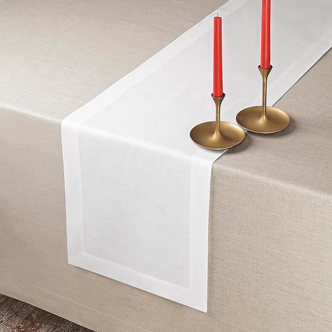 D'Moksha Homes Linen White Table Runner 132 Inches Long - 100% Pure Linen Extra Long Table Runner 14 x 132 Inch for Winter, Holiday, New Year - Machine Washable
