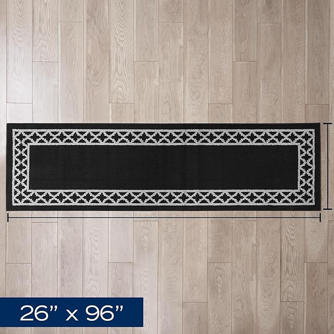 Nautica – Runner Rug | Indoor Runners for Hallways and Entry Rugs| Non-Slip and Non-Skid Entry and Kitchen Door Mat| Machine Washable Entryway Carpet Rugs | 2'2" x 8'| Trellis Black