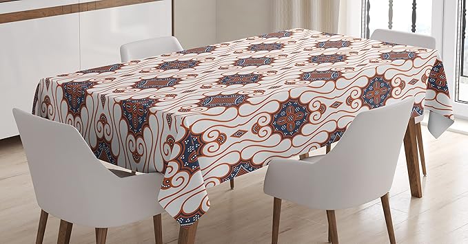 Ambesonne Batik Tablecloth, Retro Bohemian Traditional Indonesian Spouted Liquid Flowing Colored Artwork, Rectangular Table Cover for Dining Room Kitchen Decor, 60" X 90", Night Blue