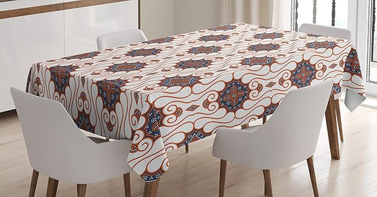 Ambesonne Batik Tablecloth, Retro Bohemian Traditional Indonesian Spouted Liquid Flowing Colored Artwork, Rectangular Table Cover for Dining Room Kitchen Decor, 60" X 90", Night Blue