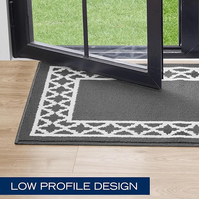 Nautica – Runner Rug | Indoor Runners for Hallways and Entry Rugs| Non-Slip and Non-Skid Entry and Kitchen Door Mat| Machine Washable Entryway Carpet Rugs | 26" x 72"| Trellis Dark Grey