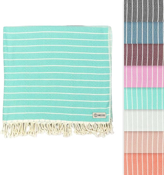 Sand Cloud Large Turkish Beach Towel - Sand Free - Fast Drying -100% Certified Organic Turkish Cotton Yarn - Great for Beach Bath or as a Blanket - As Seen on Shark Tank - Gocek (Mint) 37x69