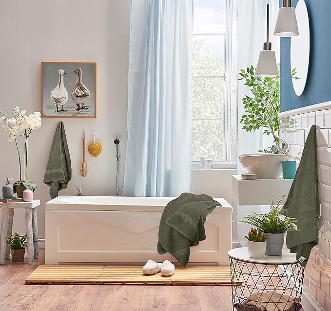 Utopia Towels 8 Piece Luxury Towel Set – Majestic Plush, Super Absorbent & Quicker-to-Dry, Thick 100% Ring Spun Cotton Towels for Bathroom, Spa & Hotel – 2 Bath, 2 Hand, 4 Washcloths, Dusty Olive