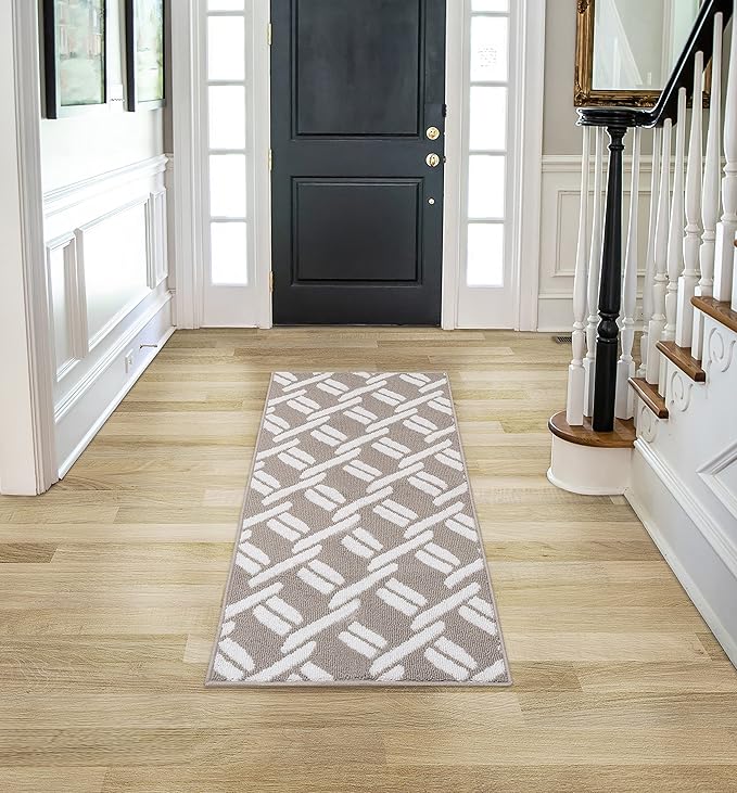 Nautica – Runner Rug | Indoor Runners for Hallways and Entry Rugs| Non-Slip and Non-Skid Entry and Kitchen Door Mat| Machine Washable Entryway Carpet Rugs |26” x 60” | Chain Light Grey