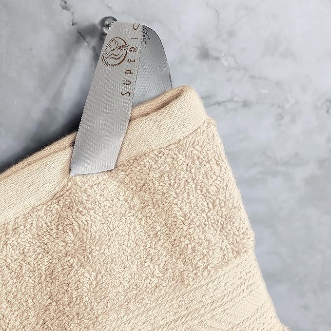 Superior Long Staple 100% Combed Cotton 700GSM 8-Piece Solid Towel Set for Bathroom, Shower, Kitchen-Super Soft, Assorted 8-Piece Towels, 4 Face/Washcloths, 2 Hand Towels, 2 Bath Towels, Almond