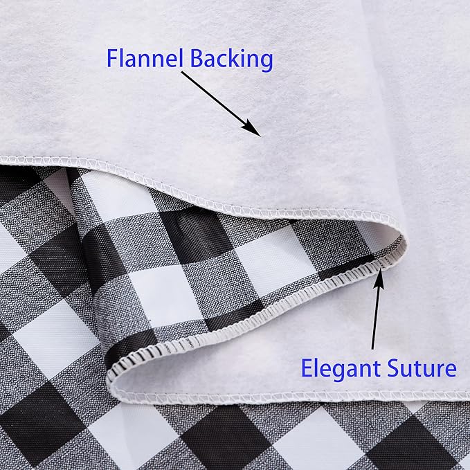 Heavy Duty Vinyl Tablecloth with Flannel Backing Waterproof Oil-Proof Plastic Table Cloth Stain-Resistant Wipeable Rectangle or Square Table Cover for Indoor and Outdoor (Black Checkered, 54x54 Inch)