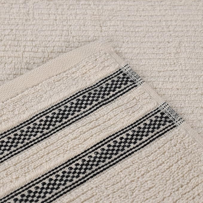 Superior Cotton 12-Piece Towel Set, Zero Twist, Ribbed Geometric, Bathroom Essentials, Shower, Spa, Luxury Plush Soft Absorbent Towels, Includes 4 Bath, 4 Hand, 4 Washcloth/Face Towels, Ivory
