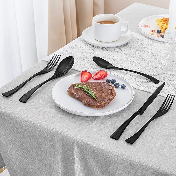 20 Pieces Black Silverware Set Service for 4,Modern 18/10 Stainless Steel Flatware Cutlery Set,Utensil Set for Home Restaurant Hotel,Mirror Polished,Dishwasher Safe