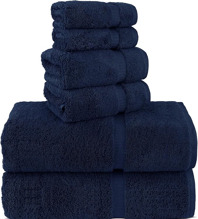 Chakir Turkish Linens 100% Cotton Premium Turkish Towels for Bathroom, 2 Large Bath Towels, 2 Hand Towels, 2 Washcloths (6-Piece Towel Set, Navy)