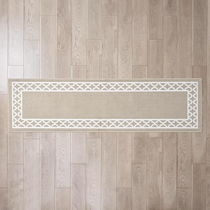 Nautica – Runner Rug | Indoor Runners for Hallways and Entry Rugs| Non-Slip and Non-Skid Entry and Kitchen Door Mat| Machine Washable Entryway Carpet Rugs | 2'2" x 8'| Trellis Beige