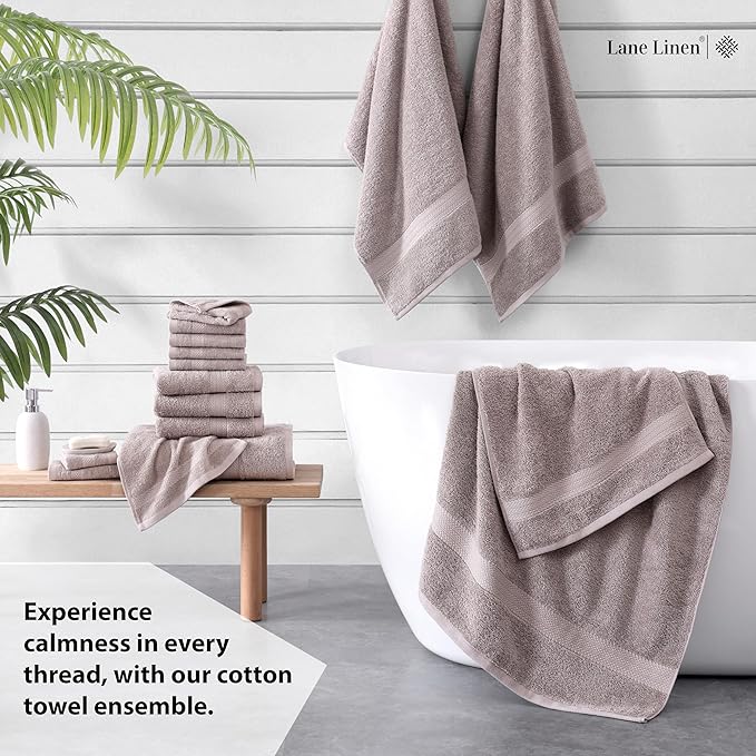 LANE LINEN 100% Mercerized Cotton Bathroom Towel Set - 16 Pcs - Ring Spun, Fluffy, Soft & Highly Absorbent - 4 Bath, 8 Washcloths, 4 Hand Towels - Avaialable in Wide Variety of Colours - Platinum