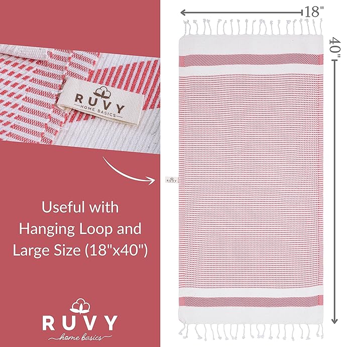 Ruvy Home Basics Turkish Hand Towels for Bathroom Set of 2 | 18"x40", Cotton | Decorative Towel for Bathroom, Kitchen, Dishcloth, Tea, Yoga, Face, Gym - Coral