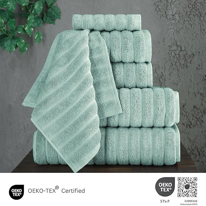 Classic Turkish Towels CTT Luxury 6 Piece Towel Set, 100% Turkish Cotton, Quick Drying, Highly Absorbent & Comfy, Includes 2 Bath Towels, 2 Hand Towels & 2 Washcloths | (Spa Green)