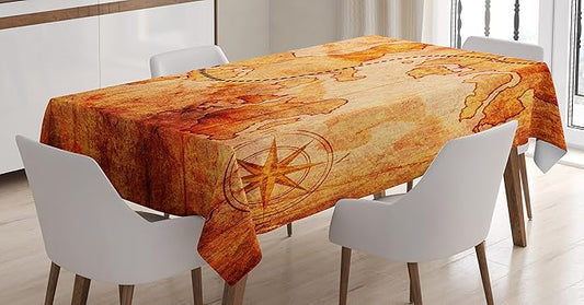 Ambesonne Island Map Tablecloth, Antique Treasure Map X Marks Spot Pot of Gold Hidden Lands History Theme Retro, Rectangular Table Cover for Dining Room Kitchen Decor, 52" X 70", Cream Tan