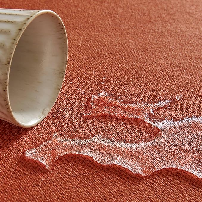 Linen Tablecloth for Square Table, 52x52 Inch Orange, Farmhouse Style Burnt Orange Tablecloth, Water Resistant Burlap Tablecloths for Dining Table Farmhouse Kitchen