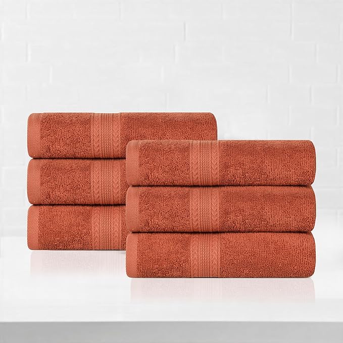 Superior Eco-Friendly Cotton 6-Piece Hand Towel Set, Small Towels for Spa, Resort, Hotel, Guest Bath, Kitchen, Quick Dry, Soft, Bathroom Accessories, Home and Apartment Essentials, Copper