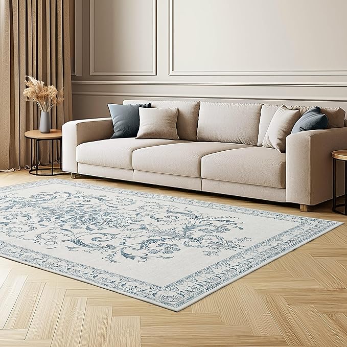 Laura Ashley Sea Spray Blue Josette Medallion Machine Washable & Slip Resistant 5' x 7' Area Rug