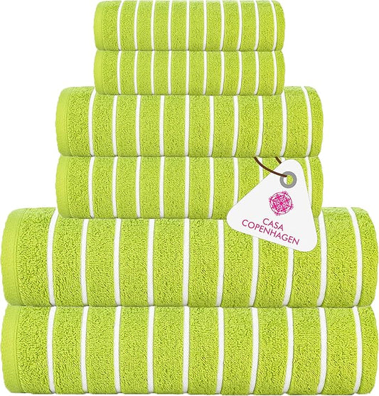 CASA COPENHAGEN Ecstatic 6 Pieces Towel Set- Lime Green, 600 GSM 2 Bath Towel 2 Hand Towel 2 Washcloth, Designed in Denmark Made of Soft Egyptian Cotton for Bathroom, Kitchen & Shower.