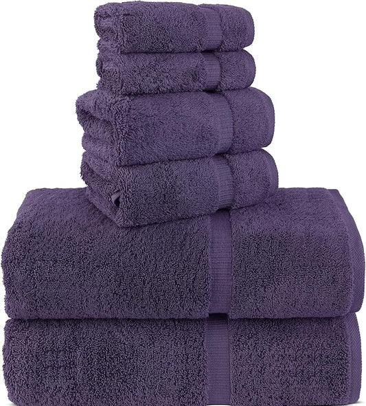 Chakir Turkish Linens 100% Cotton Premium Turkish Towels for Bathroom, 2 Large Bath Towels, 2 Hand Towels, 2 Washcloths (6-Piece Towel Set, Plum)