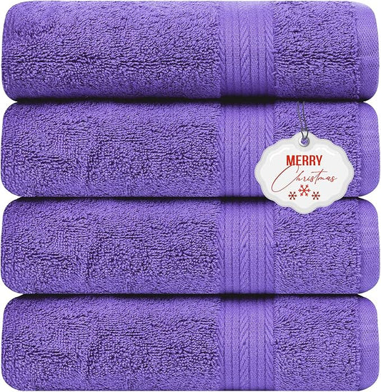 Ample Decor Bath Towel Sets 30 X 54 Inch Soft and Absorbent 100% Cotton 600 GSM Towel - 4pcs Purple