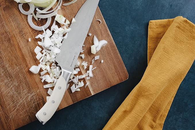 DURA LIVING 8-Inch Chef Knife – Ultra-Sharp German High Carbon Stainless Steel, Full Tang, Ergonomic Handle, Multipurpose Kitchen Knife for Chopping, Slicing, and Dicing, Cream