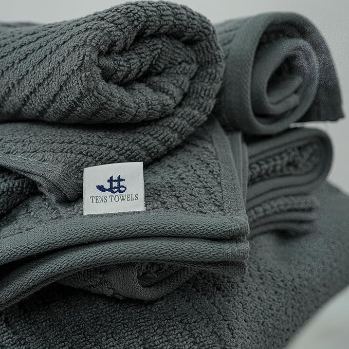 Tens Towels Pack of 6 Zero Twist Towels Set, 2 Bath, 2 Hand, 2 Waschloths, 100% Cotton, Light Weight, Extra Absorbent, Exceptional Softness, Perfect for Bathroom (Dark Grey)