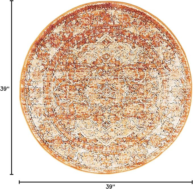 Unique Loom Isabella Collection Area Rug - Adjani (3' 3" Round, Rust Red/ Black)