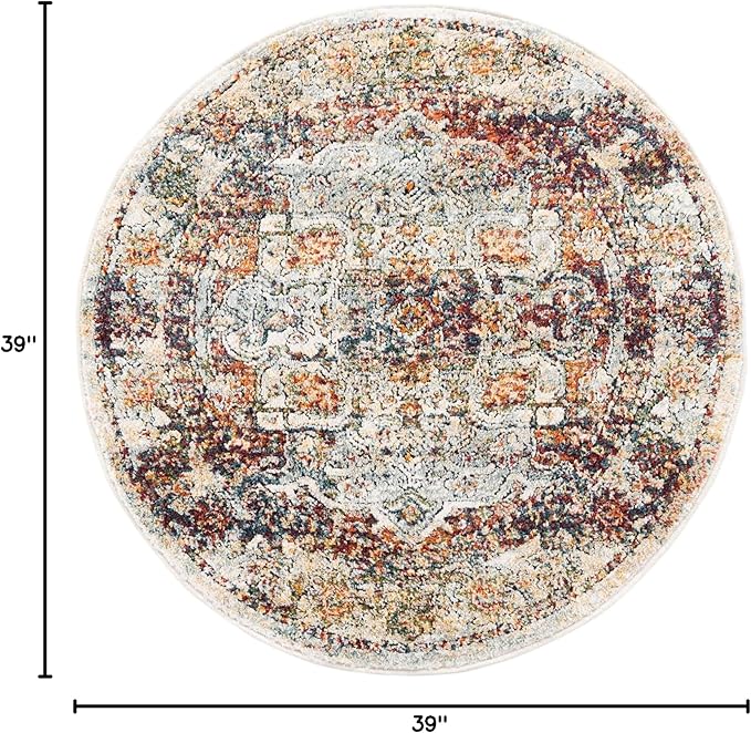 Unique Loom Isabella Collection Area Rug - Adjani (3' 3" Round, Ivory/ Beige)