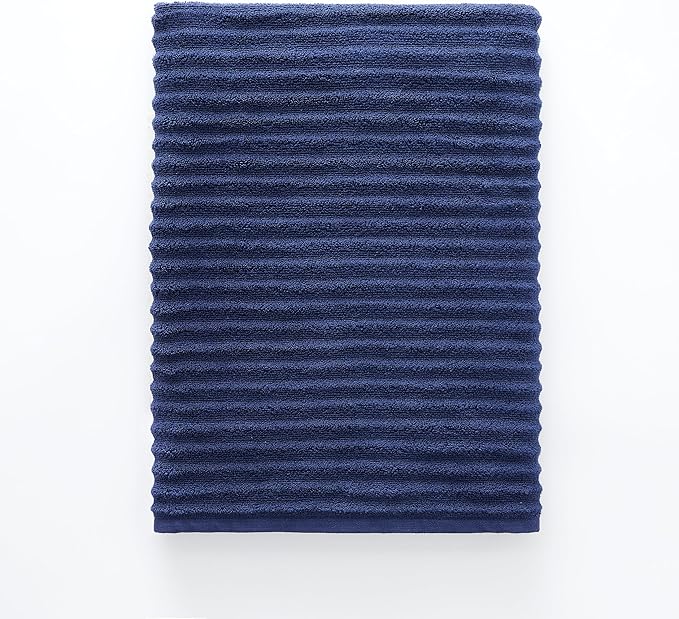 Blue Loom Ribbed Bath Sheet & Towel, 100% Cotton 600 GSM, Soft Absorbent Durable Quick Drying Bath Sheet & Bath Towel Set for Bathroom - Mason Set of 2 Navy (65" x 45" & 58" x 30")