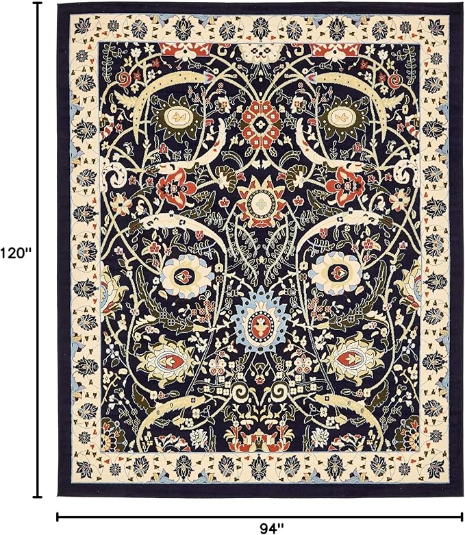 Unique Loom Espahan Collection Area Rug - Cape Cod (7' 10" x 10' Rectangle, Navy Blue/ Black)