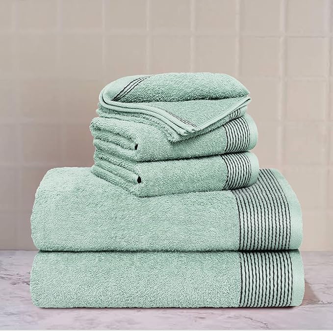 Belizzi Home 100% Cotton Ultra Soft 6 Pack Towel Set, Contains 2 Bath Towels 28x55 inchs, 2 Hand Towels 16x24 inchs & 2 Washcloths 12x12 inchs, Compact Lightweight & Highly Absorbant - Sea Green