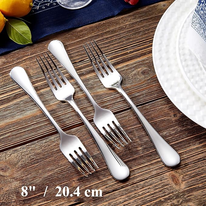 KEAWELL Premium Fine Verona 8-Piece 8 inch Fork Set – 18/10 Stainless Steel, Heavy-Duty Mirror-Finished Silverware for Elegant Everyday Dining and Entertaining (8, Dinner Forks)