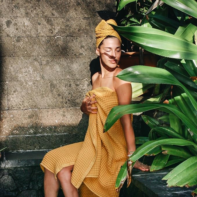 sea me at home Waffle Hand Towel – 100% Turkish Cotton, Quick-Dry, Soft and Absorbent Bathroom Towel (Mustard)