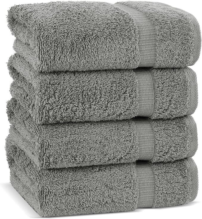 Chakir Turkish Linens 100% Cotton Premium Turkish Towels for Bathroom | 16'' x 30'' (4-Piece Hand Towel, Gray)