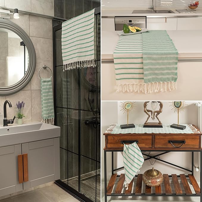 Ruvy Home Basics Turkish Hand Towels for Bathroom Set of 2 | 18"x40", Cotton | Decorative Towel for Bathroom, Kitchen, Dishcloth, Tea, Yoga, Face, Gym - Green