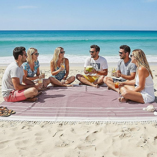 LANE LINEN Picnic Mat for Beach Vacation Essentials - Large Outdoor Blanket,Quick Dry and Pre-Washed, Soft Comfort, Perfect for Family Vacations, Park Relaxation, Sand Lounge – Wistful Mauve