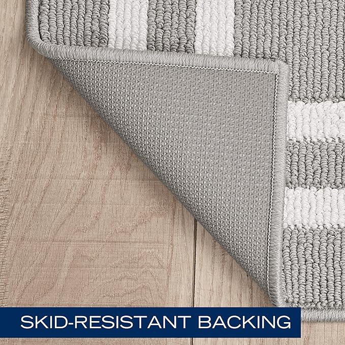 Nautica – Runner Rug 2 Piece Set | Indoor Runners for Hallways and Entry Rugs| Non-Skid Entry and Kitchen Door Mat| Machine Washable Carpet Rugs | 2'2" x 3'9" and 2'2" x 5' | Double Border Light Grey