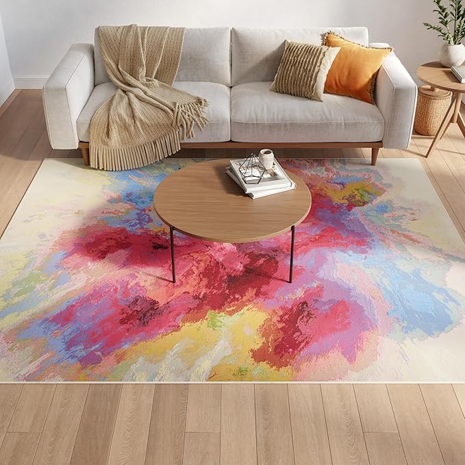 Nourison Home Color Splash Ivory Multicolor 5'3" x 7'3" Area Rug - Easy Clean, Non Shedding, Bed Room, Living Room, Dining Room, Kitchen (5' x 7')