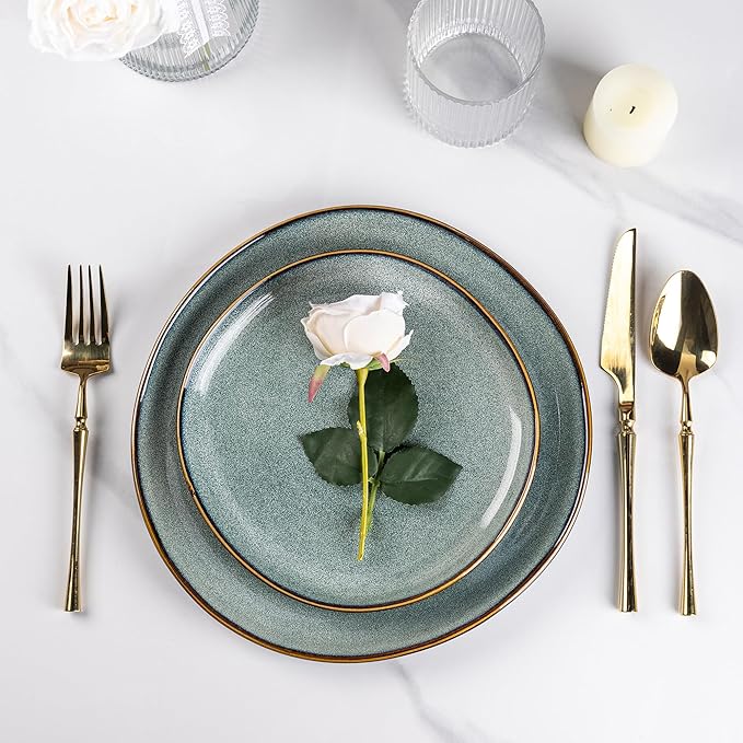 AmorArc Ceramic Dinnerware Sets,Handmade Reactive Glaze Stoneware Plates and Bowls Sets,Highly Scratch Resistant | Dishwasher & Microwave Safe Dishes Set,Service for 6 (18pc)