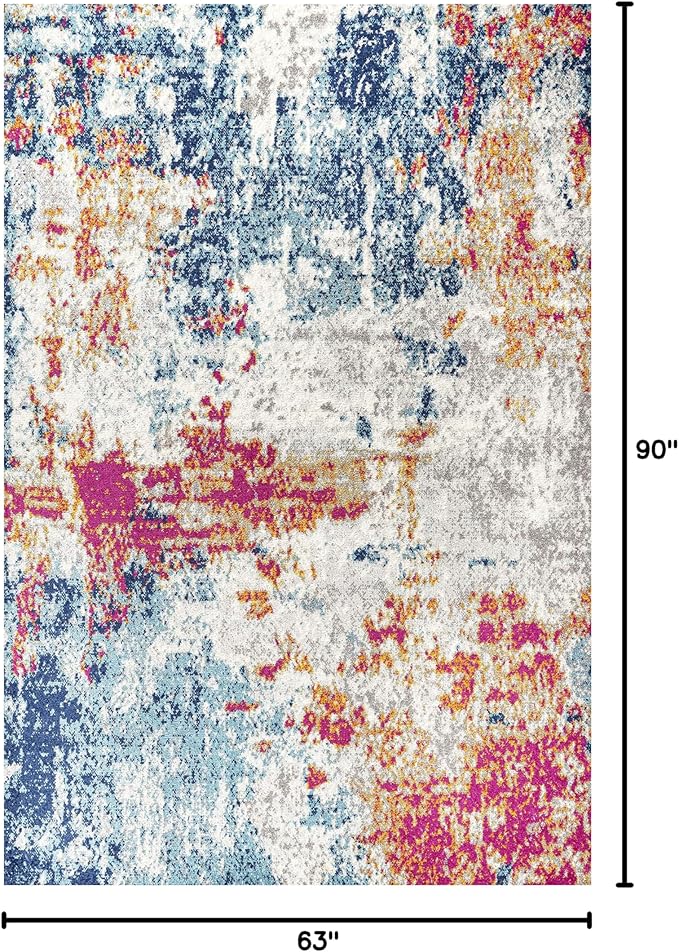 JONATHAN Y Sunset Modern Abstract Blue/Multi Indoor Area Rug, 5x8, Contemporary, Transitional, Easy-Cleaning for Living Room, Bedroom, Kitchen, Pet Friendly, Non-Shedding (CTP114A-5)