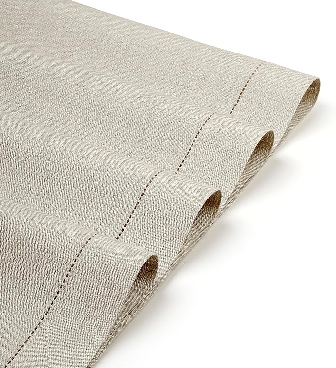 D'Moksha Homes Linen Placemats Set of 6 - Classic Hemstitch Natural Placemats 14 x 19 Inch - 100% Pure Linen Table Mats for Winter, Christmas, Holiday, New Year - Handcrafted and Machine Washable