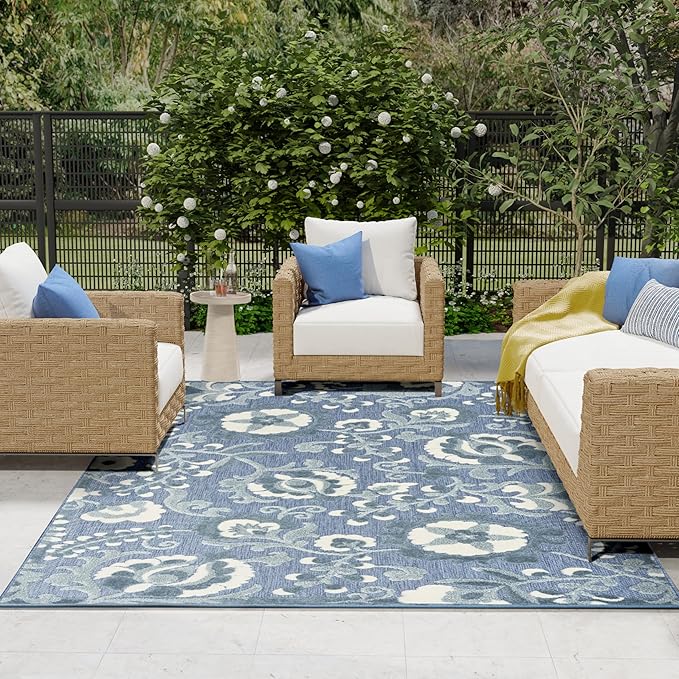 Nourison Home Aloha Blue 9' x 12' Area Rug - Easy Clean, Non Shedding, Bed Room, Living Room, Dining Room, Kitchen (9' x 12')