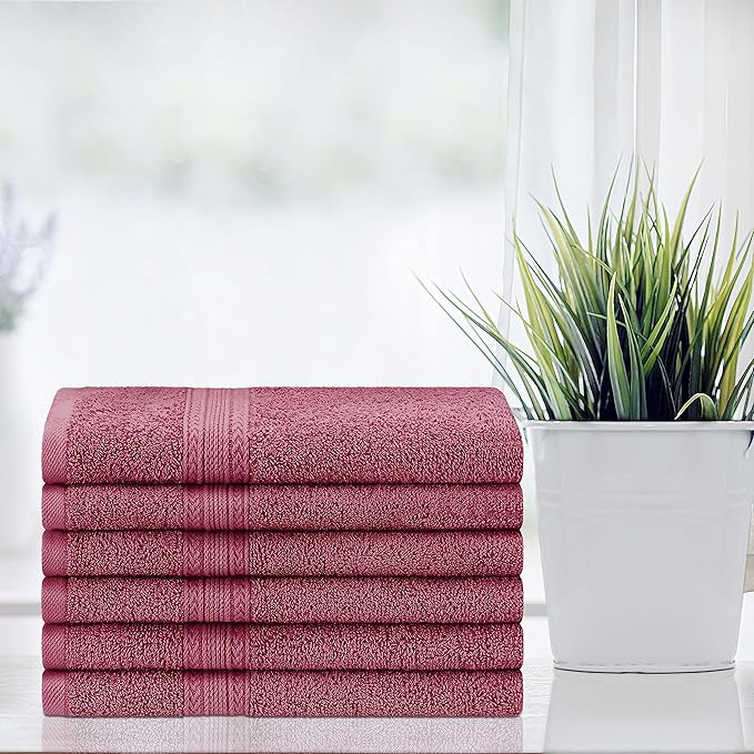 Superior Eco-Friendly Cotton 6-Piece Hand Towel Set, Small Towels for Spa, Resort, Hotel, Guest Bath, Kitchen, Quick Dry, Soft, Bathroom Accessories, Home and Apartment Essentials, Rosewood