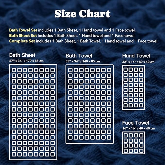 Luxury Organic Japanese Cotton Waffle Bath Towel | Thick, Absorbent, Quick Dry Bathroom Towels for Shower, Sauna, Onsen| Hotel & Spa Quality, Gift-Ready (Ocean Blue, Bath Sheet Set (3-Piece))