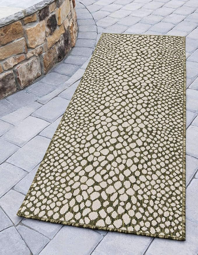 Unique Loom Outdoor Collection Area Rug - Cape Town (2' x 8' Runner, Green/ Ivory)