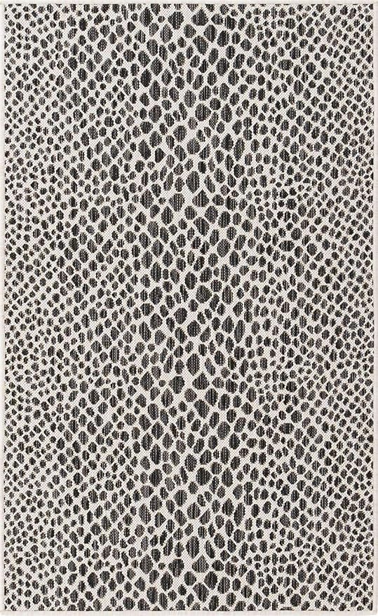 Unique Loom Outdoor Collection Area Rug - Cape Town (3' 3' x 5' 3' Rectangle, Black/ Ivory)