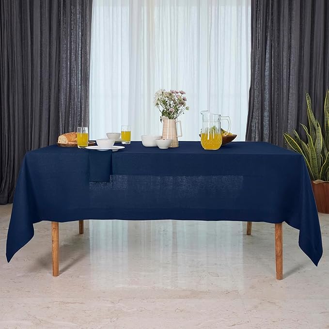 D'Moksha Homes Linen Tablecloth 60 x 120 Inch - 100% Pure Linen Navy Blue Table Cloth for Rectangle Tables - Machine Washable Cloth Tablecloth for Winter, Christmas, Holiday, New Year