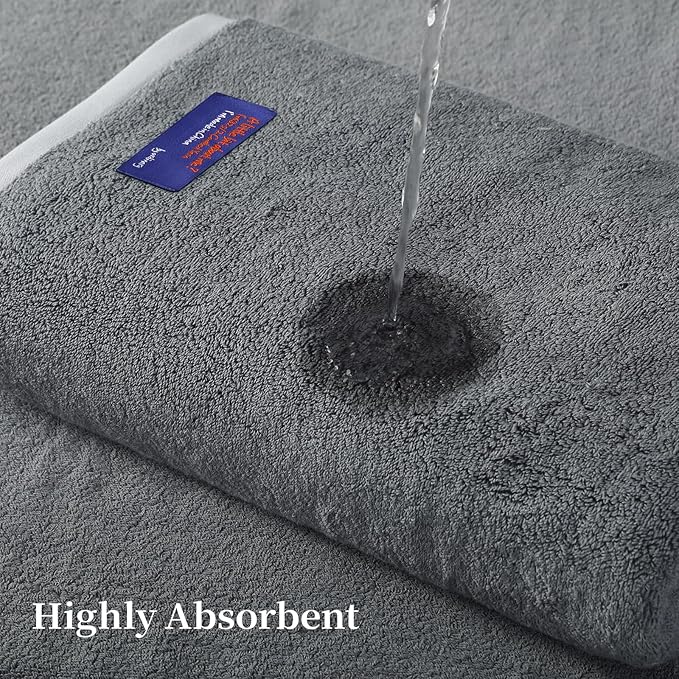 REDKISS 6 Pack Cotton Towel Set with Luxury Embellished Border, 600 GSM Ultra Soft & Highly Absorbent Bath Towels Set with 2 Bath, 2 Hand, 2 Washcloths for Bathroom, Gym, Spa, Hotel, Light Grey